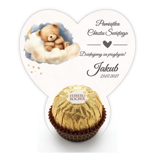 Podziękowanie dla gości Ferrero na chrzest — Śpiący miś na chmurce