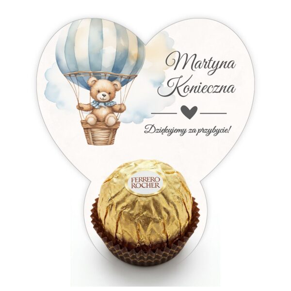 Podziękowanie dla gości Ferrero z winietką na chrzest -