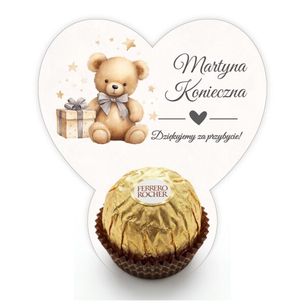 Podziękowanie dla gości Ferrero z winietką na chrzest -