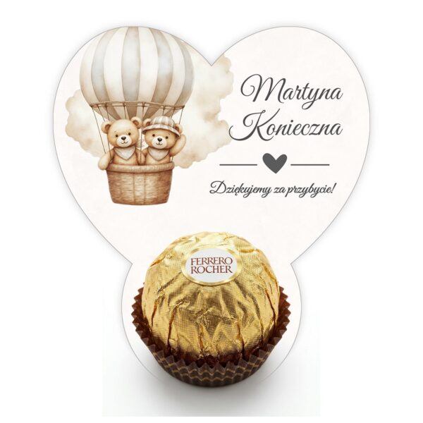 Podziękowanie dla gości Ferrero z winietką na chrzest -