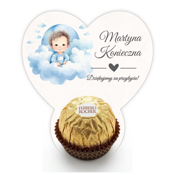 Podziękowanie dla gości Ferrero z winietką na chrzest -