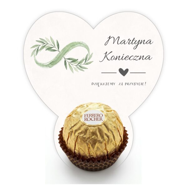 Podziękowanie dla gości Ferrero z winietką na ślub -