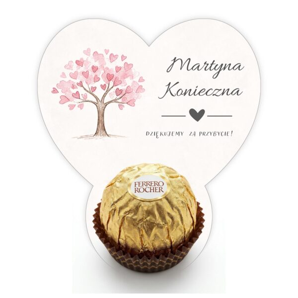 Podziękowanie dla gości Ferrero z winietką na ślub -