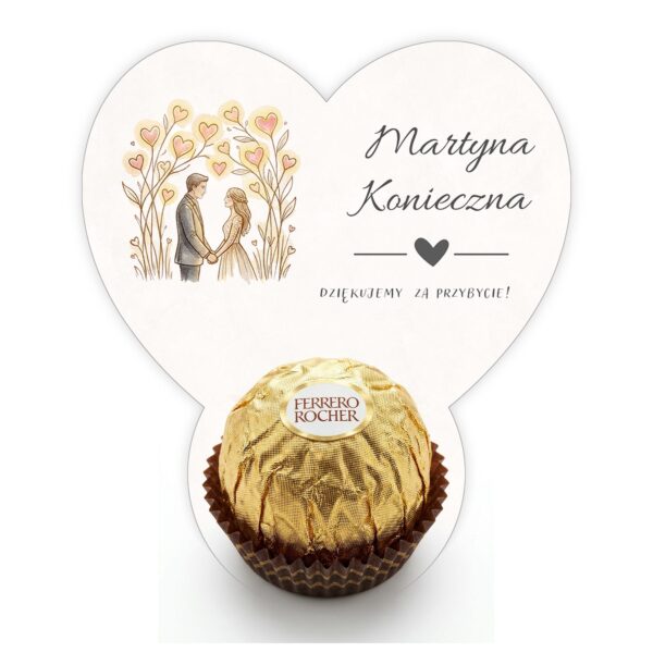 Podziękowanie dla gości Ferrero z winietką na ślub -