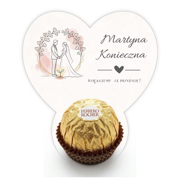 Podziękowanie dla gości Ferrero z winietką na ślub -