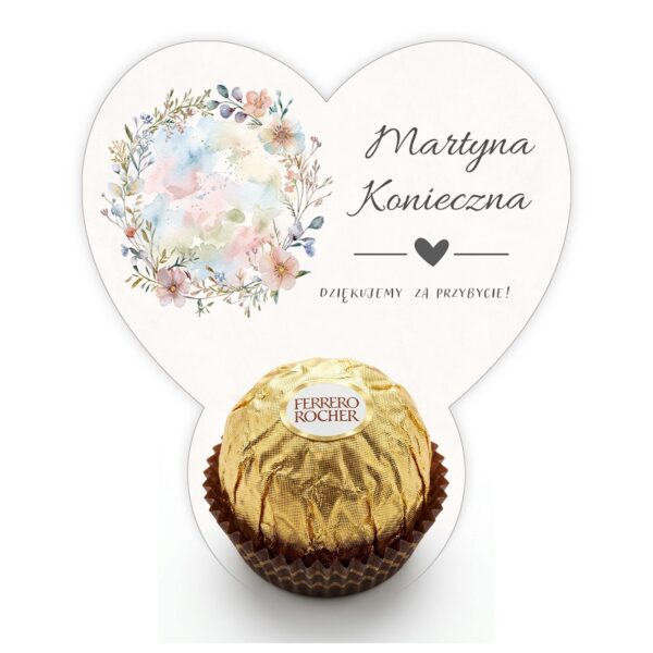 Podziękowanie dla gości Ferrero z winietką na ślub -