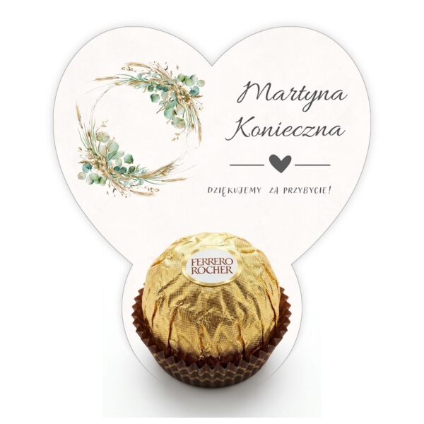 Podziękowanie dla gości Ferrero z winietką na ślub -