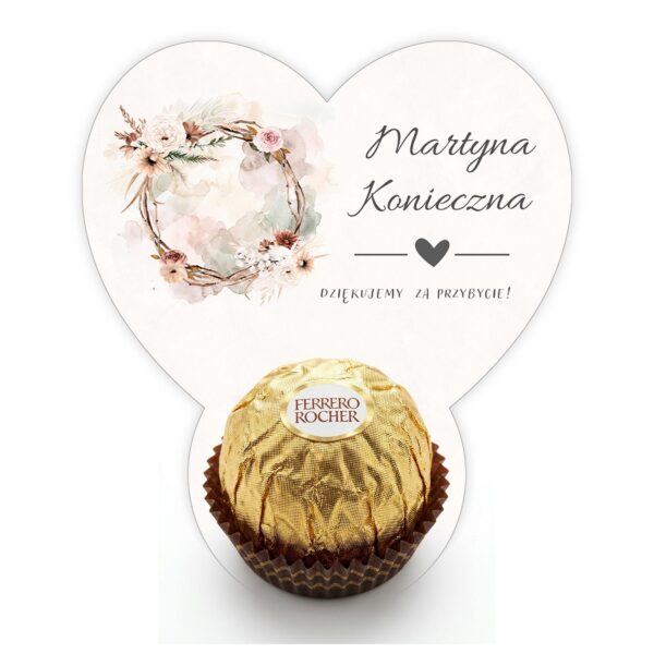 Podziękowanie dla gości Ferrero z winietką na ślub -