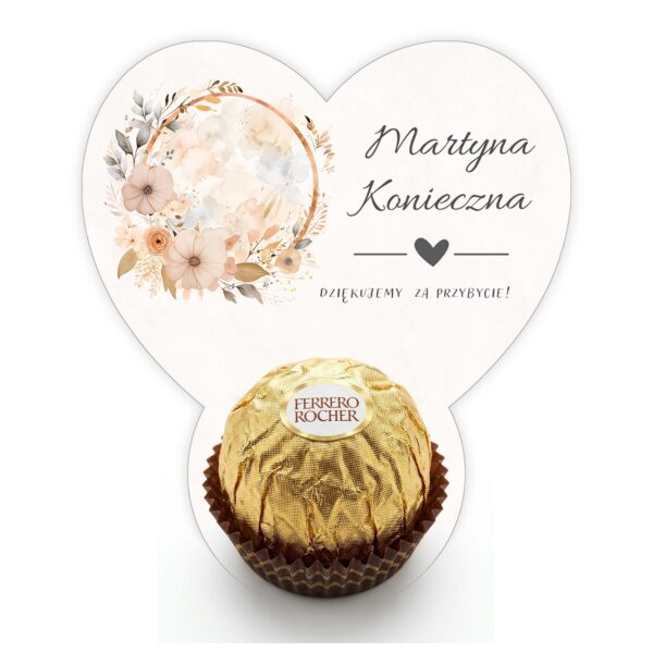 Podziękowanie dla gości Ferrero z winietką na ślub -