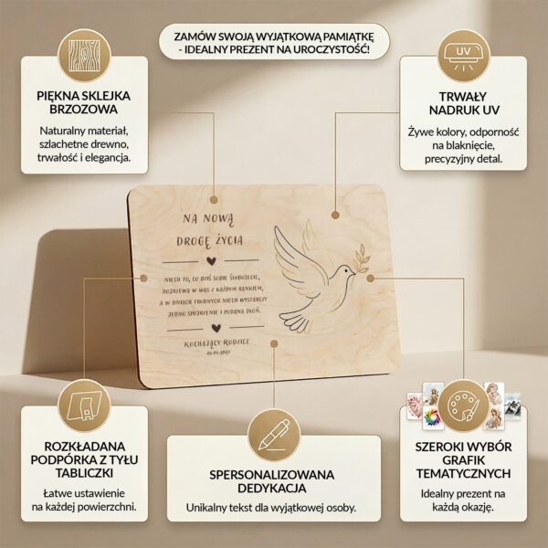 Drewniana tabliczka — podziękowanie dla pary młodej na ślub -