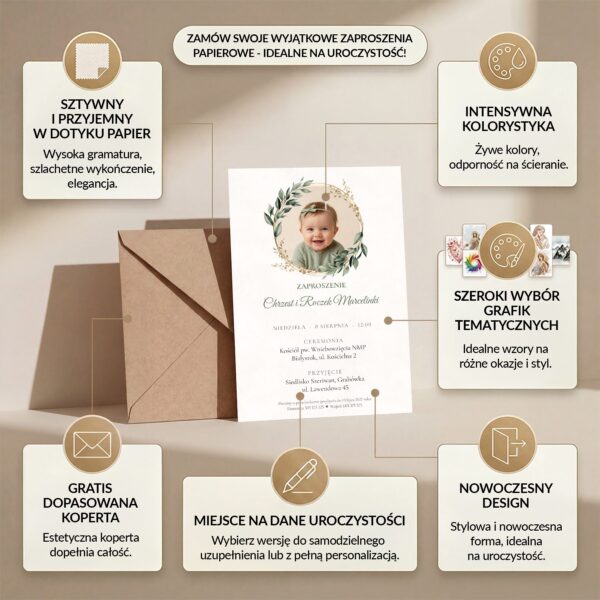 Zaproszenie na chrzest i roczek 10x15 z danymi uroczystości -