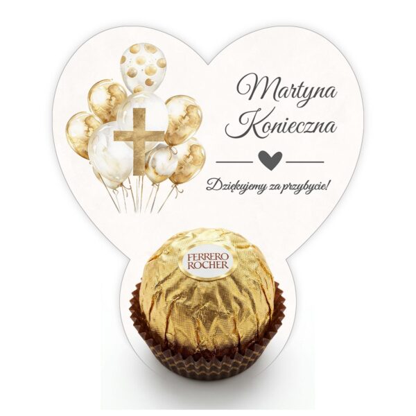 Podziękowanie dla gości Ferrero z winietką na chrzest i roczek -