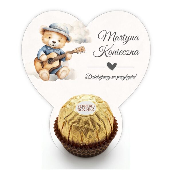 Podziękowanie dla gości Ferrero z winietką na chrzest i roczek -