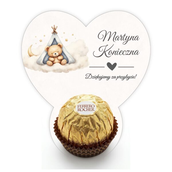 Podziękowanie dla gości Ferrero z winietką na chrzest i roczek -
