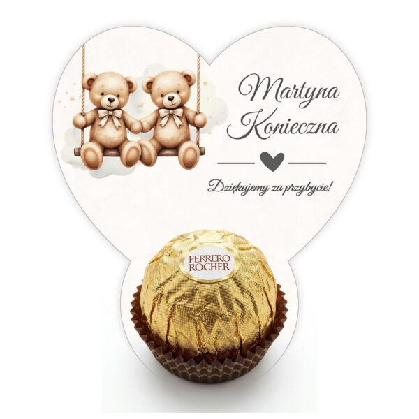 Podziękowanie dla gości Ferrero z winietką na chrzest i roczek -
