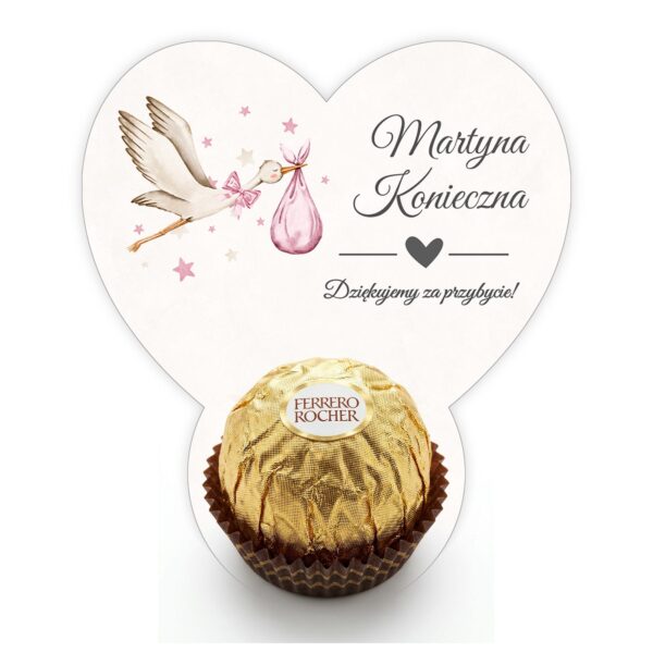 Podziękowanie dla gości Ferrero z winietką na chrzest i roczek -