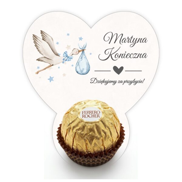 Podziękowanie dla gości Ferrero z winietką na chrzest i roczek -