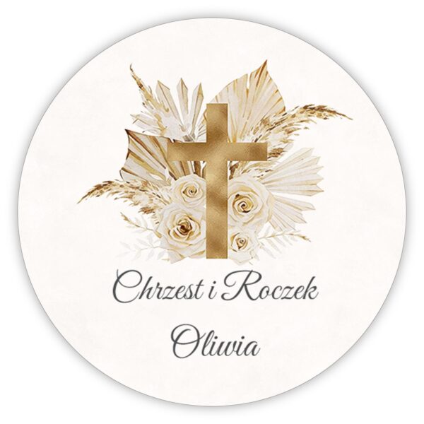 Naklejki okrągłe na chrzest i roczek -