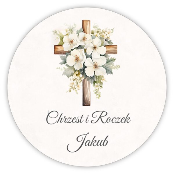 Naklejki okrągłe na chrzest i roczek -