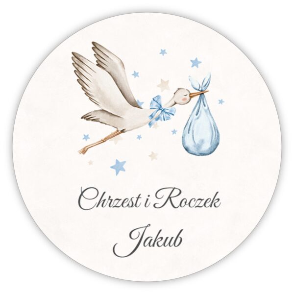 Naklejki okrągłe na chrzest i roczek -