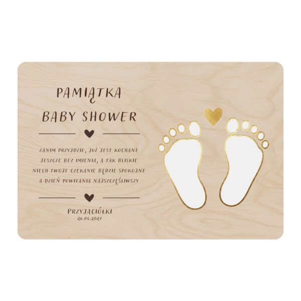 Drewniana tabliczka pamiątkowa na baby shower -