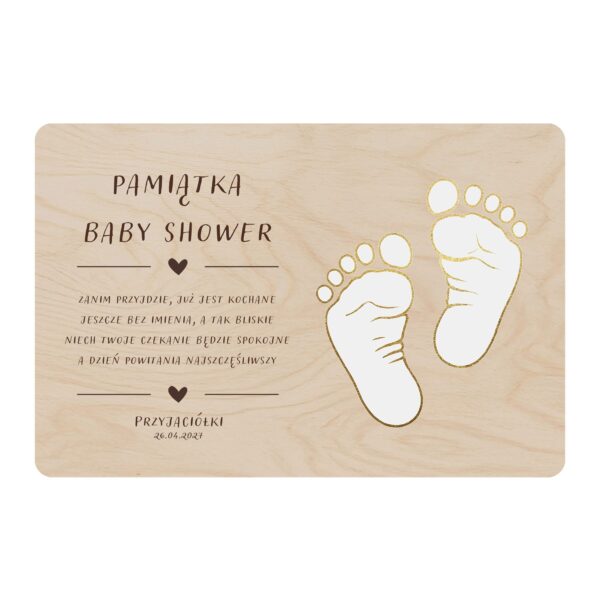 Drewniana tabliczka pamiątkowa na baby shower -