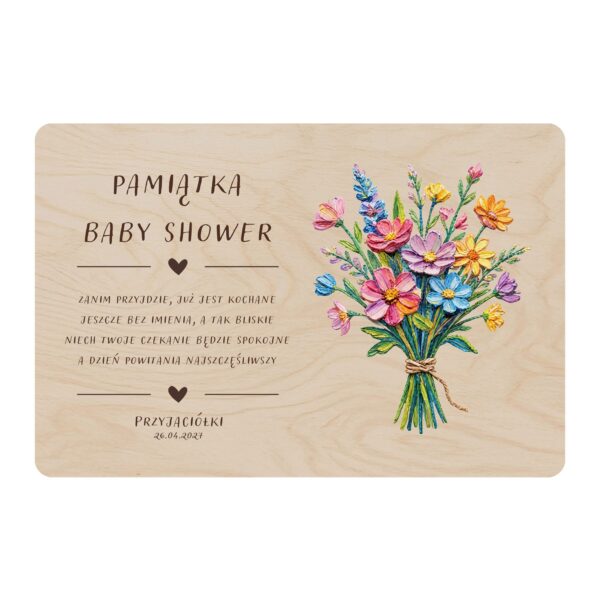 Drewniana tabliczka pamiątkowa na baby shower -
