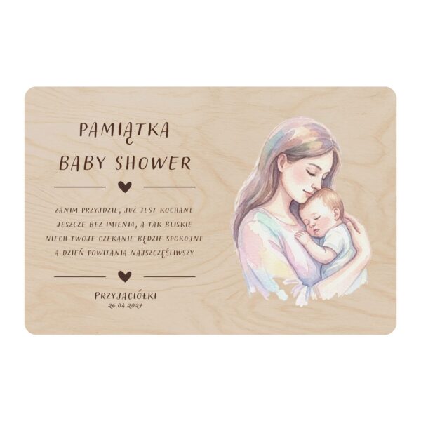 Drewniana tabliczka pamiątkowa na baby shower -