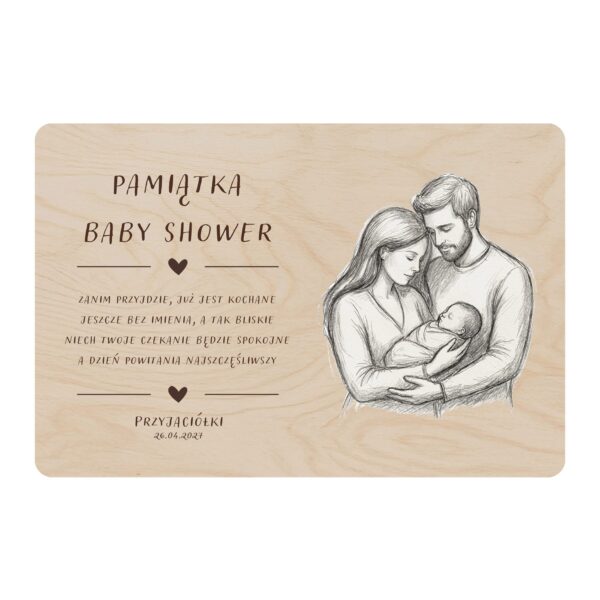 Drewniana tabliczka pamiątkowa na baby shower -