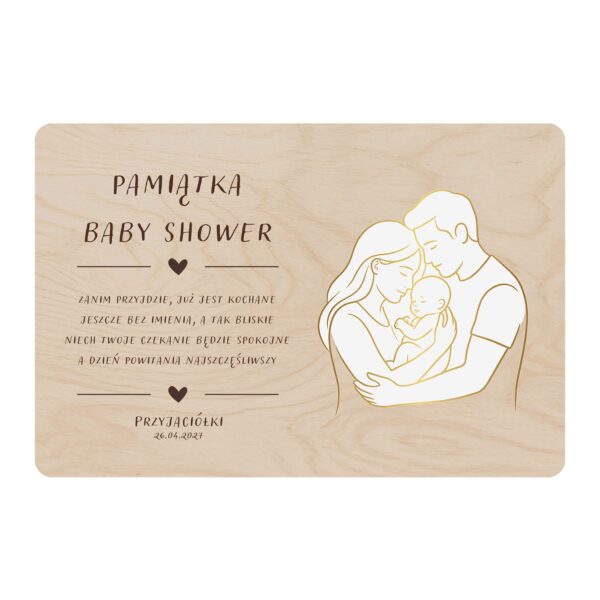 Drewniana tabliczka pamiątkowa na baby shower -