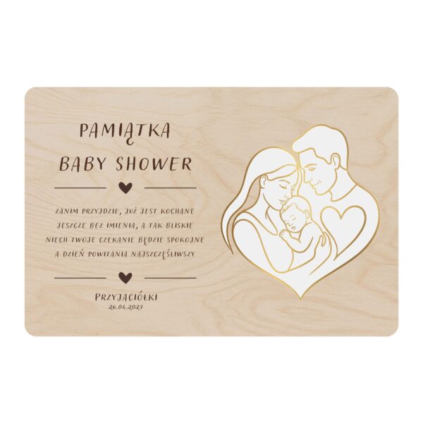 Drewniana tabliczka pamiątkowa na baby shower -