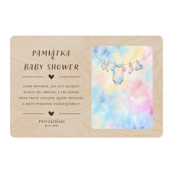 Drewniana tabliczka pamiątkowa na baby shower -