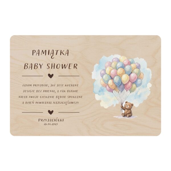 Drewniana tabliczka pamiątkowa na baby shower -