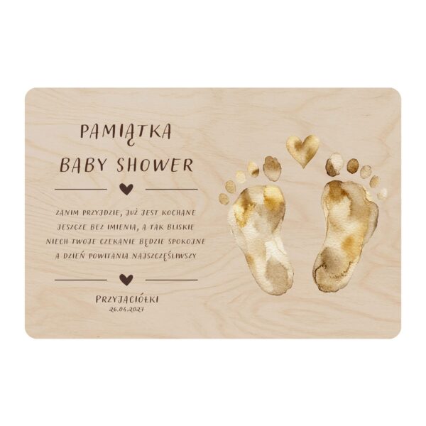 Drewniana tabliczka pamiątkowa na baby shower -