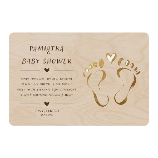 Drewniana tabliczka pamiątkowa na baby shower -