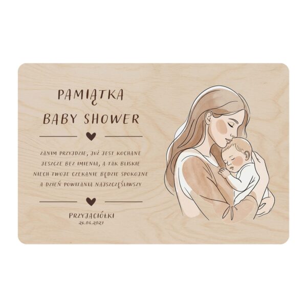 Drewniana tabliczka pamiątkowa na baby shower -
