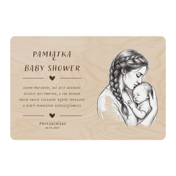 Drewniana tabliczka pamiątkowa na baby shower -