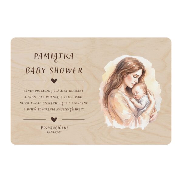 Drewniana tabliczka pamiątkowa na baby shower -