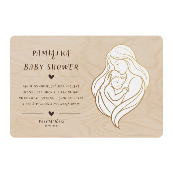 Drewniana tabliczka pamiątkowa na baby shower -