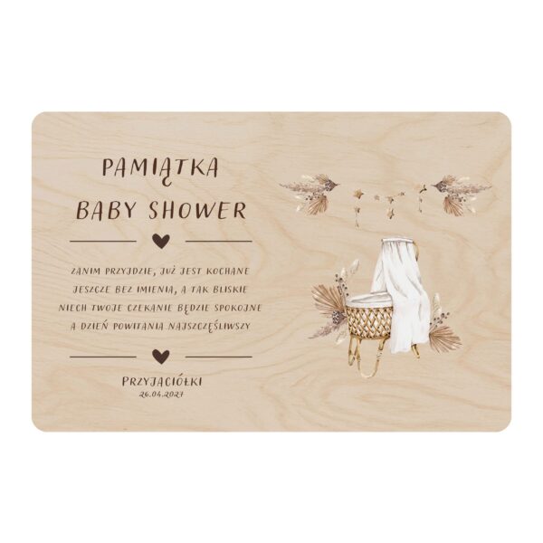 Drewniana tabliczka pamiątkowa na baby shower -