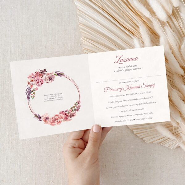 Zaproszenie na komunię z miejscem na gości -