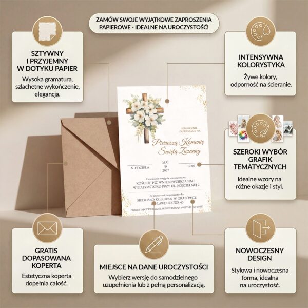 Zaproszenie na komunię 10x15 z danymi uroczystości -