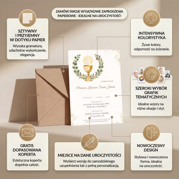 Zaproszenie na komunię 10x15 z danymi uroczystości -