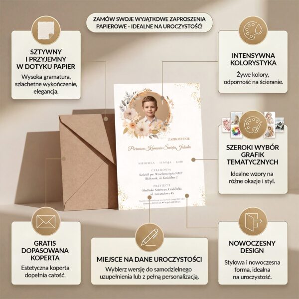 Zaproszenie na komunię 10x15 z danymi uroczystości -