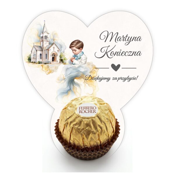 Podziękowanie dla gości Ferrero z winietką na komunię -