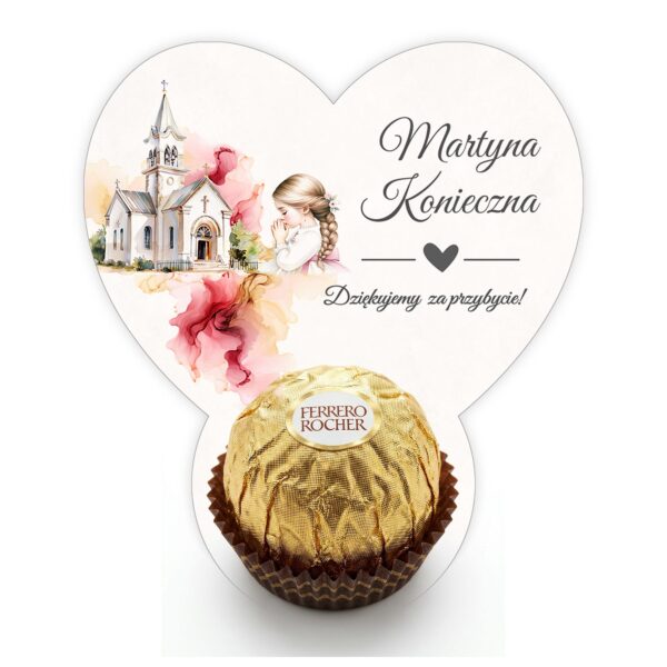 Podziękowanie dla gości Ferrero z winietką na komunię -