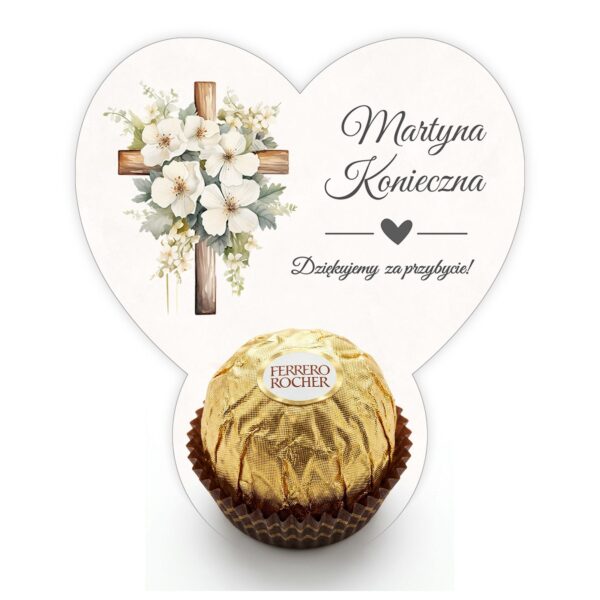 Podziękowanie dla gości Ferrero z winietką na komunię -