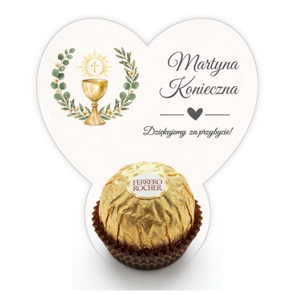Podziękowanie dla gości Ferrero z winietką na komunię -