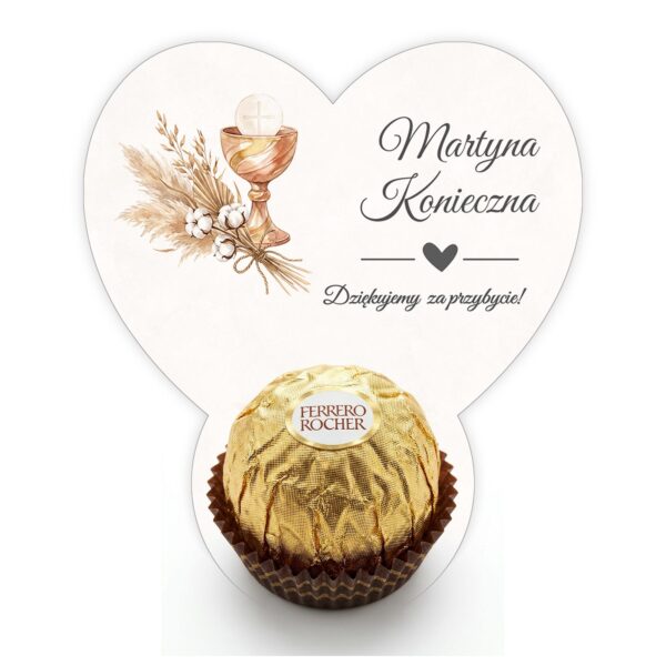 Podziękowanie dla gości Ferrero z winietką na komunię -