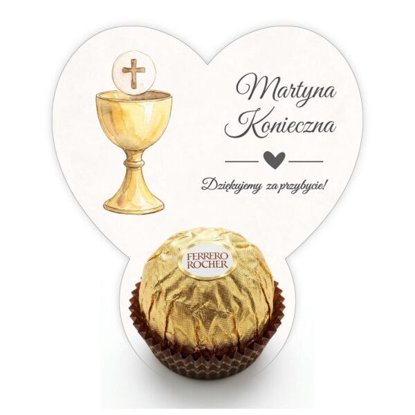 Podziękowanie dla gości Ferrero z winietką na komunię -